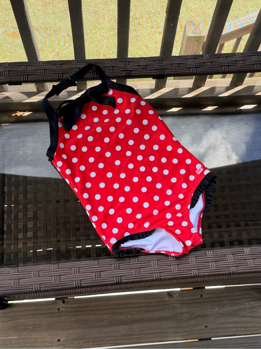 Rufflebutts Kids Red Polka Dot One-Piece Swimsuit with Black Trim Size 6